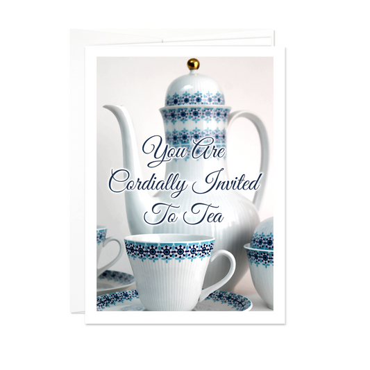 Tea Invitation Card - Blue Kettle - 5 Card Pack