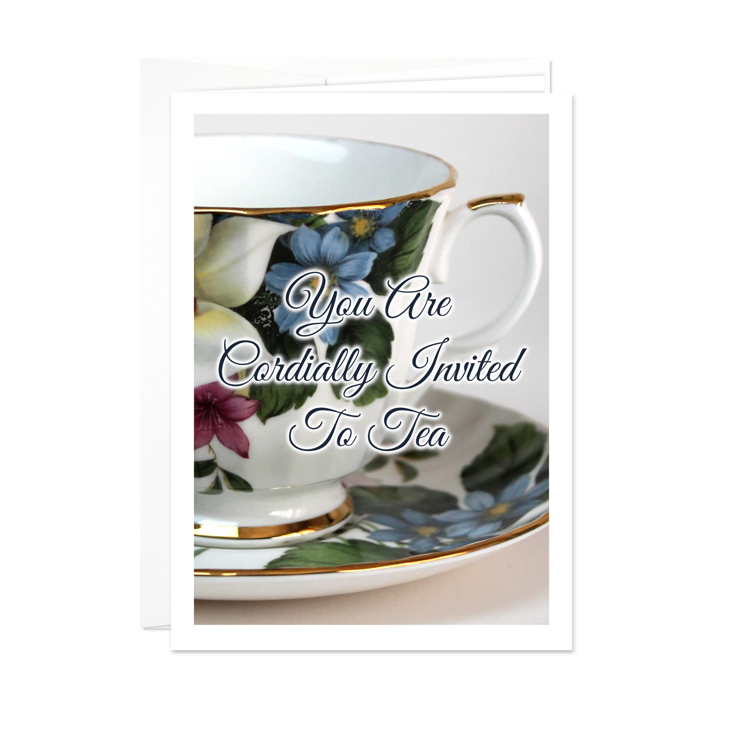 Tea Invitation Card - Blue Flower Tea Cup - 5 Card Pack