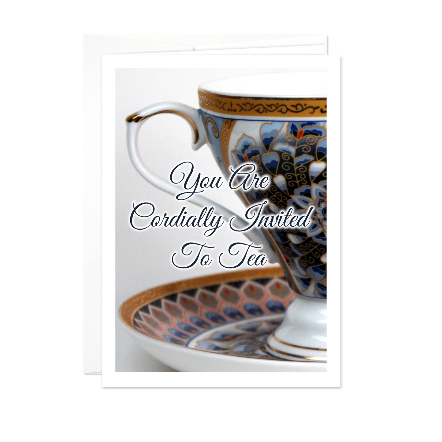 Tea Invitation Card - Dark Blue Tea Cup - 5 Card Pack